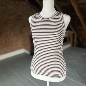Fitted Ribbed American Eagle Tank Top, Pink & Brown Striped, Crew Neck